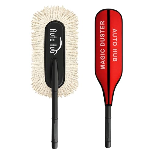 Image of Auto Hub Microfiber Car Duster with Long Handle - Lint-Free, Scratch-Free Car Cleaner Brush, Paraffin Wax Coated, Car Cleaning Brush for Exterior - Car & Bike, Storage Bag