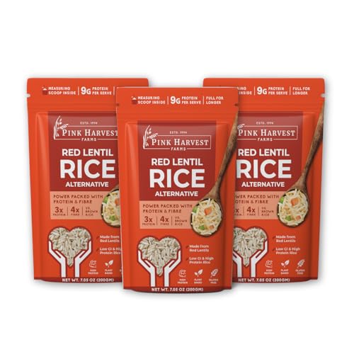 Image of Pink Harvest Farms Red Lentil High Protein Rice | Vegan | Low GI | Diabetic Friendly | Pack of 3 (200g Each)