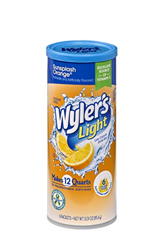 Wyler's Light Canister Drink Mix - Sun Splash Orange Water Powder Enhancer Canister (6 Canisters that make 12 Quarts Each)