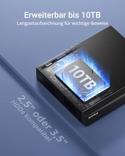 ANNKE 3K/5MP Lite 5 in 1 DVR Recorder 8 Kanal mit Personen- und Fahrzeugerkennung fü Kabelgebundenes Überwachungskamera Set Aussen, Unterstützt 8 Analoge und 2 IP Kameras, ohne Festplatte
