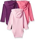 Hanes baby girls Ultimate Flexy 3 Pack Hoodie Bodysuits Bodystocking, Purple/Pink, 6-12 Months US