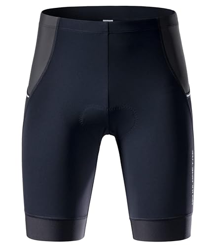 MY KILOMETRE Mens Triathlon Shorts with Adjustable Drawstring Easy Reach Leg Pockets Chamois for Long-Distance Tri Race Pure-Black
