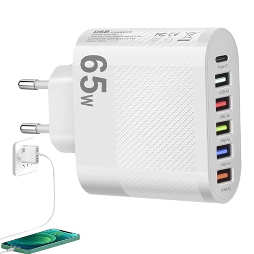Cabezal de carga rápida de 65W con 6 puertos USB y carcasa mate para tabletas