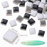QUARKZMAN Kwadratowe płytki mozaikowe, 100 g, kolorowe płytki ceramiczne do majsterkowania, do dekoracji domu, rzemiosło, projekty DIY, 1 x 1 cm, mieszanka czarna/biała