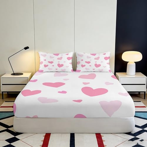 Drap housse cœur rose 90x200x25cm en microfibre imprimée 3D