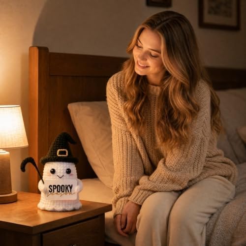 Halloween Cute Ghost Plush Doll, Soft Stuffed Ghost Figure, Emotional Companion Decor for Desktop Shelf Bedroom Living Room Halloween Home Party Decoration — view 6