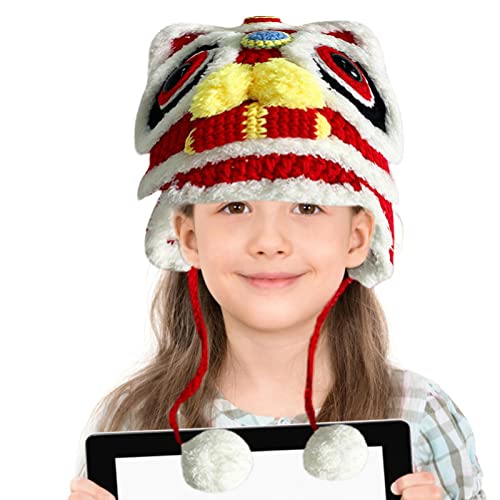 Chapéu de pelúcia do zodíaco chinês,Chapéu vermelho chinês do tigre da dança do leão - Decorações de