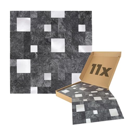 Dalsys Wandpaneele selbstklebend Steinoptik 1m², 11 Stück Anthrazit Silber Wandverkleidung feuchtigskeitsbeständig, Premium Qualität für Bad und Küche, Quadrat Rechteck Form