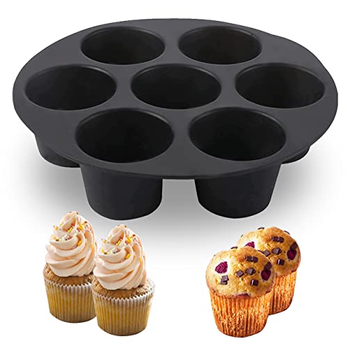 Muffin Mould Silicone simyron Baking Mould Muffin Tray, Cupcake Trays for Baking, 6 inch Muffin Trays for 7 Muffins, Silicone Cooking Moulds for Baking, Round Muffin Tray Accessory for Oven, Air Fryer