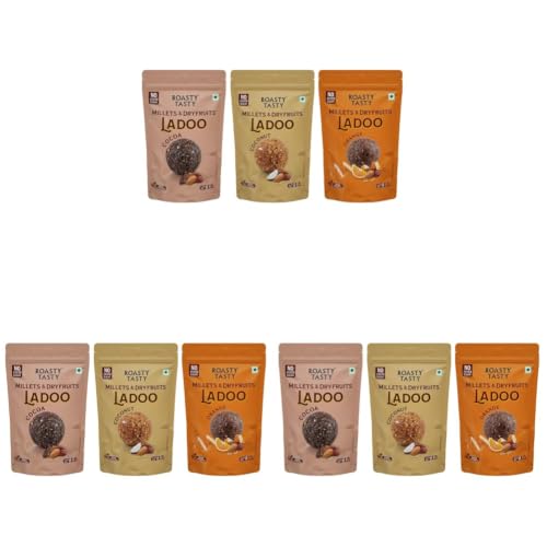 Image of Roasty Tasty Assorted-Millets & Dryfruits Ladoo Combo | 3 Flavours Cocoa Orange & Coconut | Energy Bar Replacement | No Added Sugar | Healthy Snacks | Rich in Proteins | Nuts Mithai | 360g(Pack of 360g each)