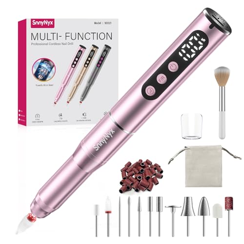 Image of SnnyNyx Cordless Electric Nail Drill 35000 RPM, Professional Nail File Kit with LCD Display, 12 Bits & 36 Sanding Bands, for Acrylic Gel Nails, Pet Claws, Salon & Home Use(Rose Gold)