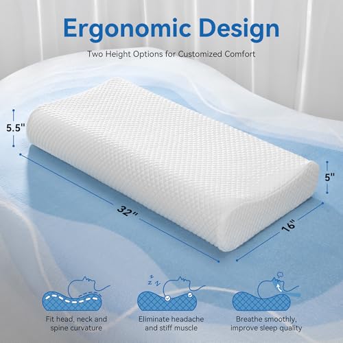 Image of AM AEROMAX 32 inch King Size Contour Memory Foam Pillow, Cervical Pillow for Neck Pain Relief, Neck Orthopedic Sleeping Pillows for Side, Back and Stomach Sleepers