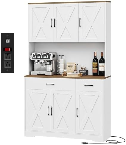 HOSTACK 71" Pantry Cabinet with Charging Station, Tall Kitchen Pa...