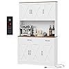 HOSTACK 71 Pantry Cabinet with Charging Station Tall Kitchen Pantry Storage Cabinet with Microwave Stand Farmhouse Kitchen Hutch Cabinet with Storage Drawers for Living Room Dining Room White