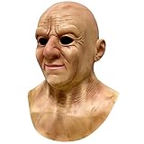 Old Bald Man Mask with Neckline Realistic Human Head Grandfather Grandpa Full Head Latex Mask...