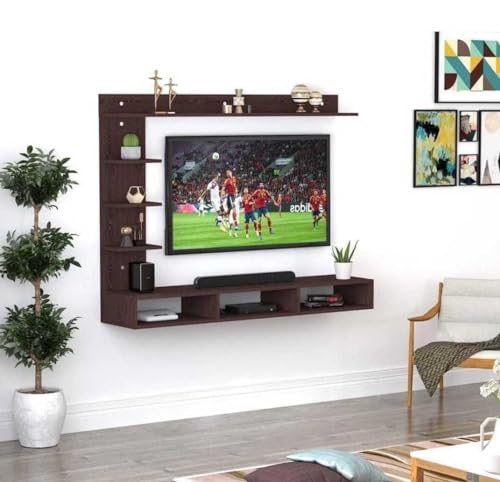 Image of Modern Floating TV Wall Mount Entertainment Unit, Full Brown Ideal for 24, 32, 48, inch TVs