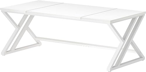 Miniatura 9 de LVB Escritorio largo blanco para computadora, moderno y grande de madera, escritorio de oficina de metal, escritorio de trabajo de estudio para dos