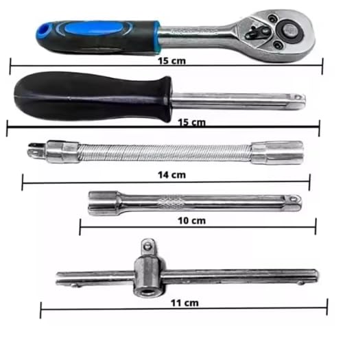 Kit de Ferramentas com Maleta Catraca Reversível Soquetes em Aço Cromo-Vanádio Chave Allen e Estojo