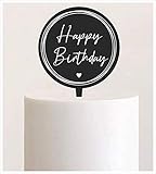 Qualität made in germany! Manschin-Laserdesign Cake Topper, Happy Birthday, Geburtstagstorte Geburtstagstopper Tortentopper, Tortenstecker Geburtstag, Tortefigur Acryl, Farbwahl (Schwarz Satiniert - Weiß)