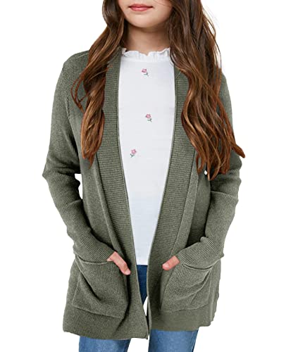 Image of Girls Cardigan Kids Open Front Oversized Sweater with Pockets | Casual Cardigans, Soft Knit, Long Sleeve, Uniform Cardigan for Girls, 7-14 Years