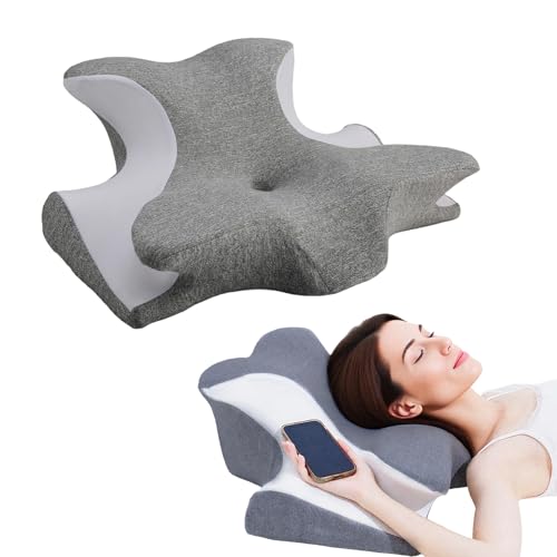 Spalivivre Almohada Memory Foam, Almohada Cervical para Viajar, Almohada Ergonómica con Funda Extraíble, Almohada para Dormir de Lado, Boca Arriba o Boca Abajo, Gris