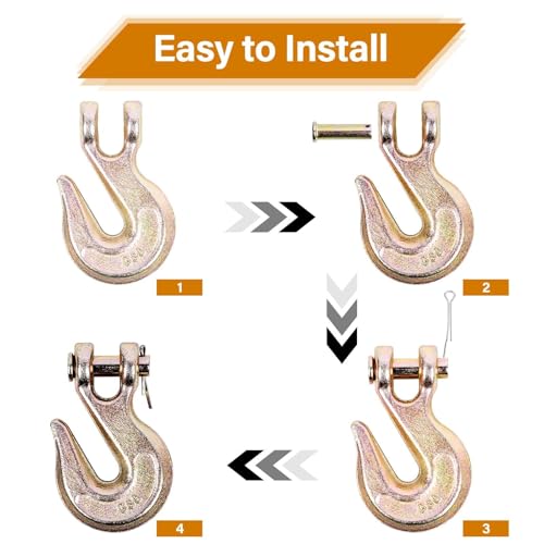 Image of 1 /4'' Chain Hooks, Yellow Powder Coating G80 Clevis Grab Hook | Heavy-Duty Forged Alloy Steel for G80 Tow Chain and Binders - 3,300 lbs WLL for Trailer Truck Safety Transport (Pack of 10)