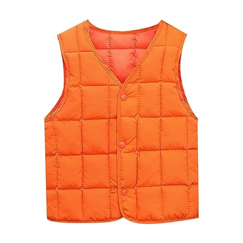 Girls Solid Color Bodywarmer Puffer Vest Kids Lightweight Sleeveless Button Soft Comfort Trendy (Orange, 18-24 Months)