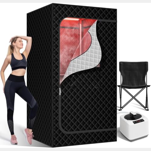Image of Essensolife Sauna Box,Portable Steam Sauna for Body Relaxation,Portable Personal SPA Steam Tent with 4L /1500W Steamer, 1 Year Warranty /9 Levels Temp Control,Indoor,Outdoor Steam Sauna (Large)