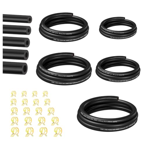 5PCS Fuel Line Repair Kit,Include 3/16" 5/16" 1/4" 1/2" 3/8" Fuel Hose with 20 Clamps,Universal NBR Versatile Gas Lines Car Accessories for Oil Water Air Transfer
