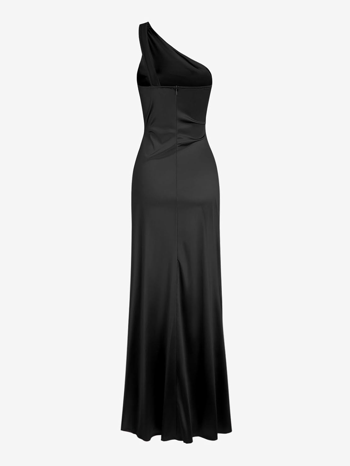 Women’s Satin One-Shoulder Ruched High Slit Elegant Bodycon Maxi Evening Prom Gown Sexy Formal Dress - Image 6
