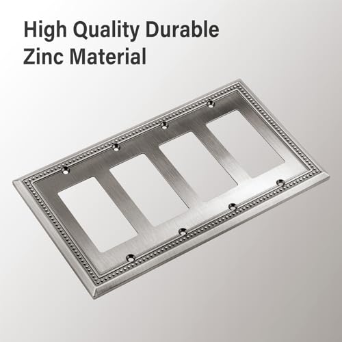 Image of Henne Bery Sunken Pearls Heavy Duty Decorative Wall Plate Switch Plate Outlet Cover (Quad Decorator, Heirloom Silver)