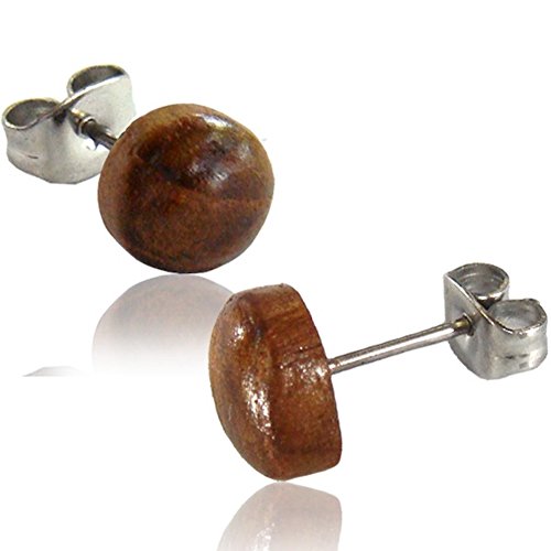 Earth Accessories Wood Stud Earrings for Women - Wooden Handmade Earrings - Surgical Steel Brown Boho Earrings
