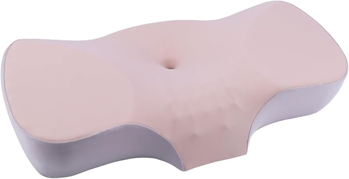 Natural latex neck pillow, with massage particles, ergonomic design, anti-mite and antibacterial, protects cervical health, with removable and washable pillowcase Pink