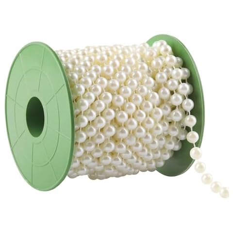 AdasBridal 8mm Pearls for Craft Faux Pearl Beads Garland Pearl Bead Roll Stand Bead Trim String of Pearls for Party Home Decoration, 10M/32ft per Roll, Ivory Cover