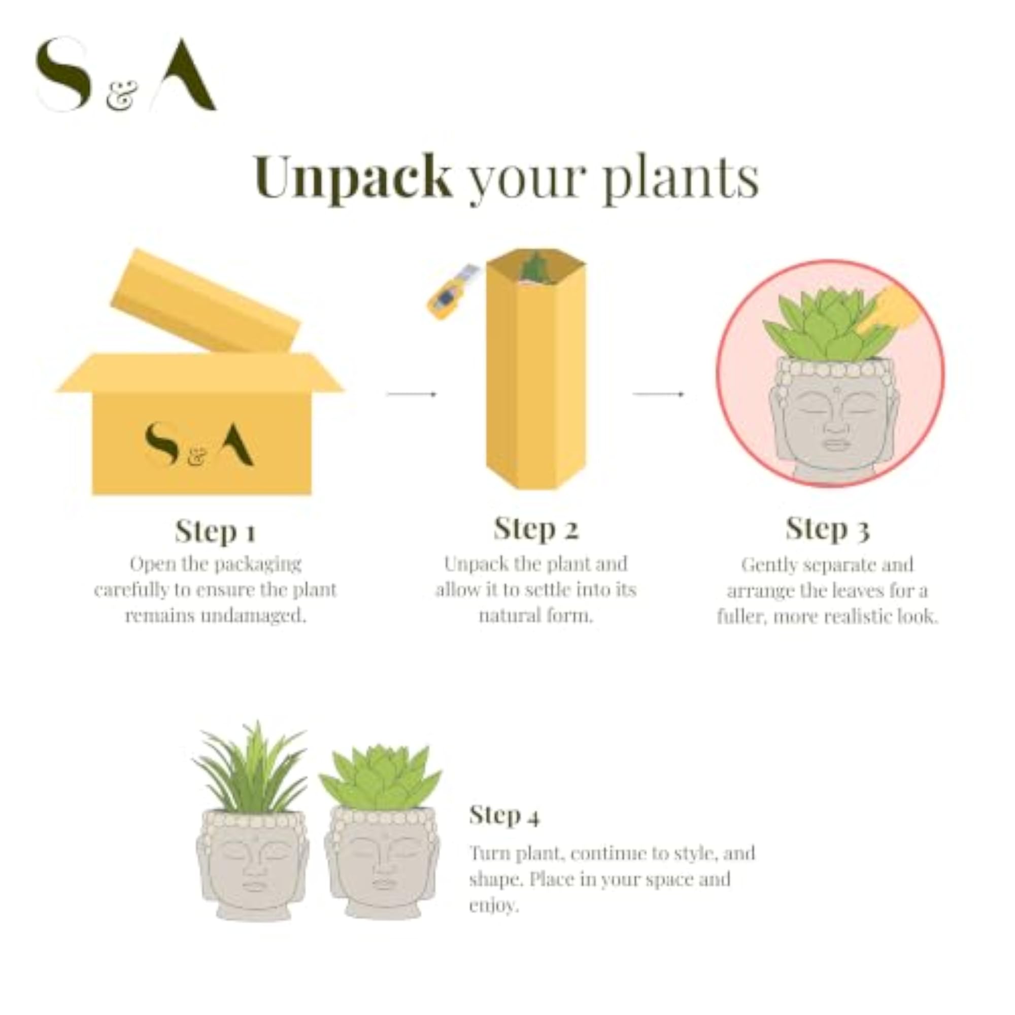 Small Artificial Succulent Plant Set with Buddha Face Pots