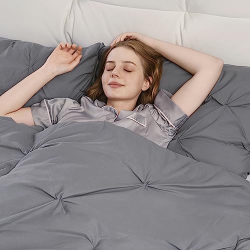 Downcool King Size Comforter Set - Grey Comforter King Size, Pintuck 3-Piece Bedding Comforter Sets, 1 Pinch Pleated Comforter And 2 Pillowcases, Soft Bedding Comforters & Sets For All Season #TOP6