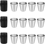Gulxwis Edelstahl Schnapsbecher Set, 12 Sets mit 3 Etui, kleine Shotbecher Trinkbecher aus Metall, stapelbar und tragbar, 30 ml für Camping, Wandern, Picknick, Reisen und Outdoor