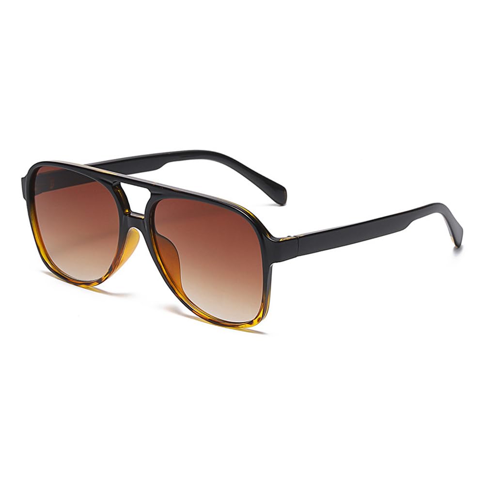 Lranolwxv Women's Blackleopard Gradientbrown Oversized Pilot Sunglasses Mens Uv400 Protection Double Bridge Toad Shapes Frame Gradient Lenses Sun Glasses Minimalist Sunnies Outdoor Street Travel Party