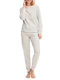 CALIDA Sweet Dreams Bündchen Pyjama Damen, aus 100% Baumwolle, Hose mit stoffbezogenem Gummibund Charm Cream 36 38