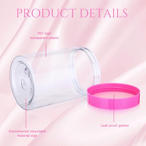 Image of Patelai 4 Pcs Plastic Jars Wide Mouth with Lids,10 Ounce,Pink