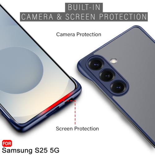 Image of TheGiftKart Hybrid Ultimate Slim Back Case Cover for Samsung Galaxy S25 5G | Camera & Screen Protection | Frosted Matte Translucent Hard Back Case Cover for Samsung Galaxy S25 (PC & TPU, Blue Bumper)