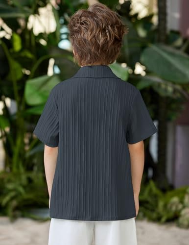 Image of Arshiner Boys Casual Short Sleeve Button Down Shirt Fashion Textured Summer Beach Shirt 3-13 Years Old