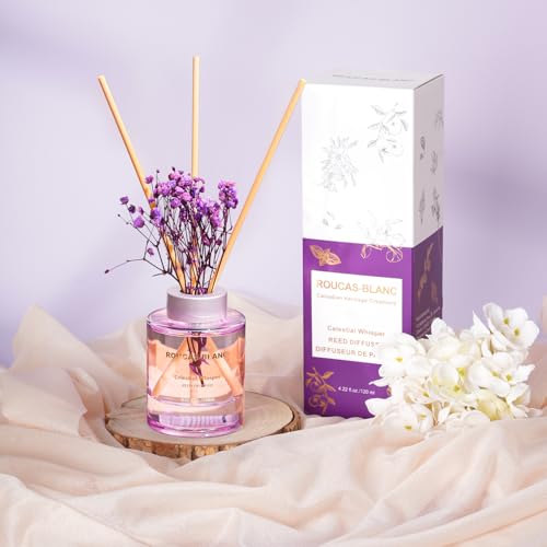 ROUCAS BLANC Difusor de varillas, difusor con aroma floral aldehídico con palos, 4.22 onzas líquidas, decoración de habitación y decoración de baño, difusor de fragancia para el hogar de aromaterapia,