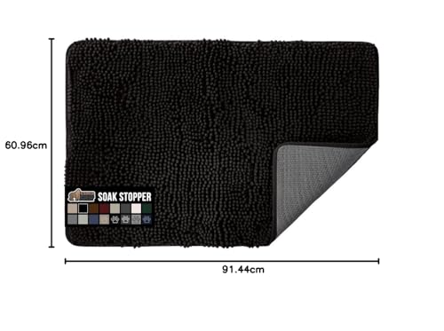 Image of GORILLA GRIP SoakSTOPPER Dog Door Mat, 36x24 Machine Washable Rug Absorbent Doormat Captures Moisture Mud Dirt, Quick Dry Soft Chenille Entryway Rugs Indoor Entrance Mats for Dog Paws, Black