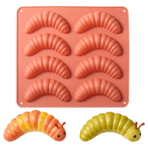 Fchil Silicone Caterpillar Bread Mold, 6-Cavity Baking Tray, 9.45 x 8.66 Inches, Heat Resistant up to 440°F, Oven, Air Fryer & Dishwasher Safe, Terracotta