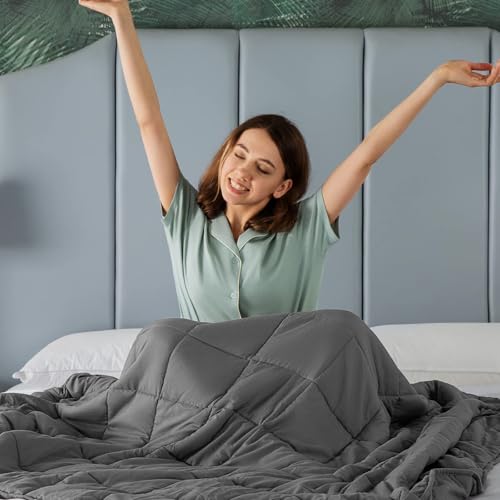 CYMULA Weighted Blanket for Adults (15lbs 48"x72" Twin Size) - Cooling Breathable Heavy Blankets for Summer Winter - Ultra Microfiber Soft Comfort Throw with Glass Beads - Gifts for Men/Women