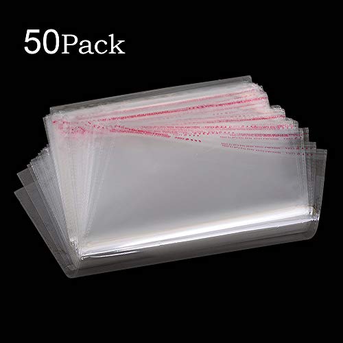 MZMing [Paquet de 50] A4 Sachet en Poly Cellophane Transparent Sac Scellé Auto-Adhésif Poche en Plastique épaississante OPP pour Emballer le Pain Biscuit Savon T-shirt Papier A4 Magazine (21,5 x 31cm)
