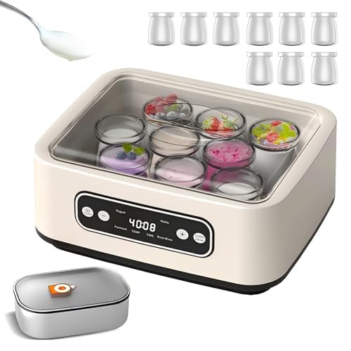 Probiótico para hacer yogur con termostato, capacidad de 1,6 L, pantalla LCD, recipiente de acero inoxidable, 4 modos para yogur casero, vino de arroz, natto, fermentación