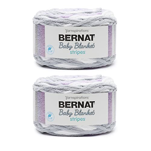 Image of Bernat Baby Blanket Stripes Yarn for Crocheting, Violets, 2-Pack | #6 Super Bulky Yarn, 100% Polyester, Chenille Yarn for Crocheting, Knitting & Baby Blankets, 220yds, 300g /10.5oz per skein