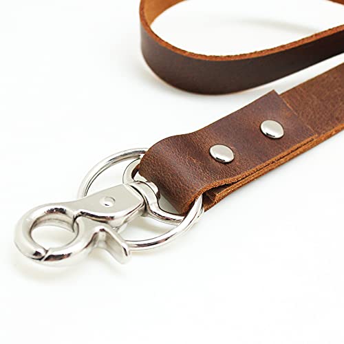 Boshiho Keychain Lanyard - Cowhide Leather Neck Lanyard with Metal Clasp for ID Badge Holder Keys, USB, Cell Phone etc (Dark brown A) - Image 4